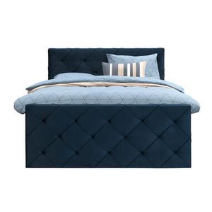 Boxspring met voetbord Liv geruit - blauw - 140x200 cm - slanke poot - Leen Bakker