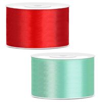 Sierlinten/cadeaulinten/satijnen linten - Set 2x stuks - rood en mintgroen - 38 mm x 25 meter