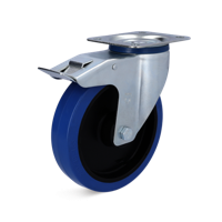 Torwegge Zwenkwiel m/rem rubber blauw ø125 kunststof