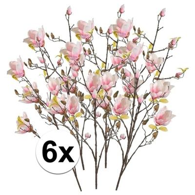 Kunstbloem - 6x - Magnolia - op tak - 105 cm - roze - sierbloemen - decoratie