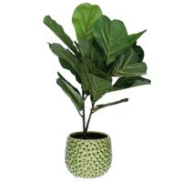 Plantenpot/bloempot Pebblo - keramiek/geglazuurd?- groen - druppels - D15 x H13 cm