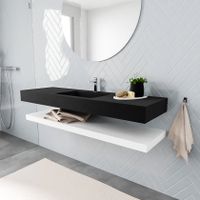 Mondiaz Alan badmeubel 150 cm solid suface planchet talc vrijhangend wastafel midden 1 kraangat zwart