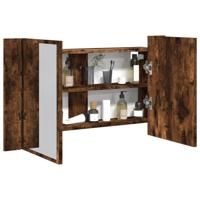 Badkamerkast met spiegel LED 80x12x45 acryl gerookt eikenkleur