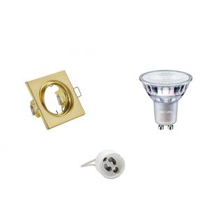 LED Spot Set - GU10 Fitting - Inbouw Vierkant - Mat Goud - Kantelbaar 80mm - Philips - MASTER 927 36D VLE - 3.7W - Warm Wit 2200K-2700K - DimTone Dimbaar