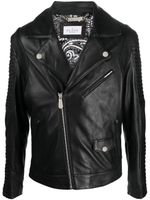 Philipp Plein veste de moto en cuir à logo embossé - Noir - thumbnail