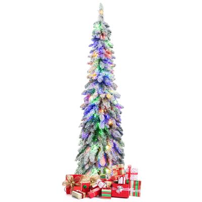 150 cm Hoge Kunstkerstboom Gevlokte Kerstboom met 334 PVC-Takken 150 LED-Verlichting 2 Lichtkleuren Timer en 11 Modi