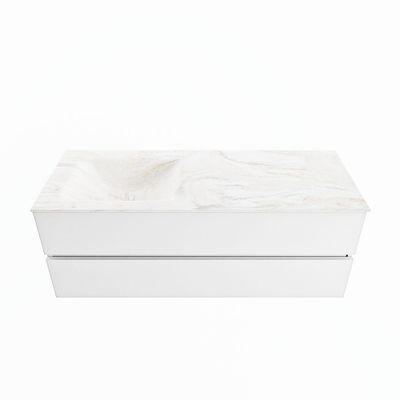 MONDIAZ VICA-DLUX 130cm badmeubel onderkast Talc 2 lades. Inbouw wastafel CLOUD links 1 kraangat, kleur Ostra.