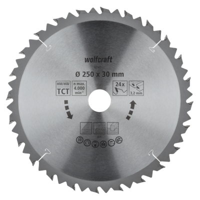 Wolfcraft HM Cirkelzaagblad | 24 td | Ø250 x 30 x 3,2mm | 1 stuk - 6740000