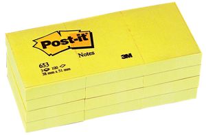 Post-It 653Y-24 zelfklevend notitiepapier Rechthoek Geel 100 vel Zelfplakkend