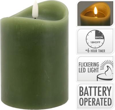 Led Candle 90X125 mm Oliv Green - Nampook
