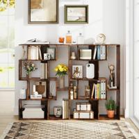 Open Geometrisch Boekenrek 6-cube Grote Boekenrek met Kantelbeveiligingen Vloerorganizer Display Rek Bruin