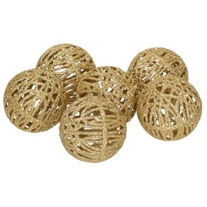 24x Rotan kerstballen goud met glitters 5 cm kerstboomversiering