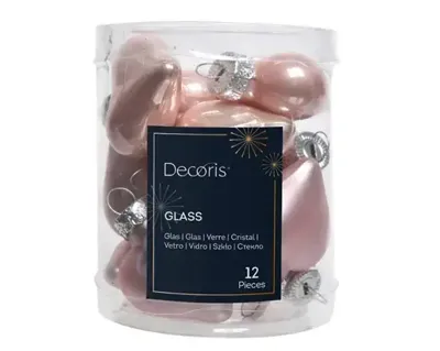 Decoris kersthangers glas hart 12st poederroze