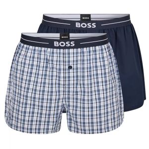 Hugo Boss Boxers wijd 2-pack effen-ruit blauw