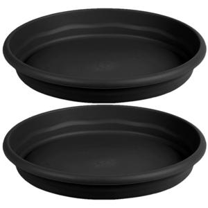 Opvangbord - 2x - zwart - kunststof - D38 cm - onderschaal/opvangbord