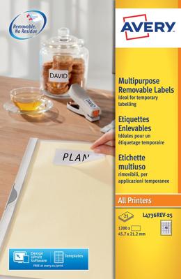 Avery afneembare witte etiketten Stick & Lift ft 45,7 x 21 mm (b x h), 1.200 stuks, 48 per blad