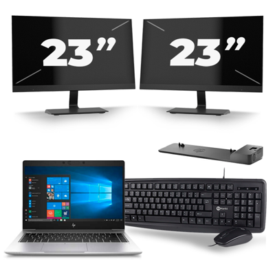 HP EliteBook 745 G6 - AMD Ryzen 7 3700U - 14 inch - 8GB RAM - 256GB SSD - Windows 10 + 2x 23 inch Monitor