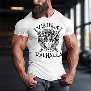 Viking Zwart Wit Rood T-shirt Voor heren Grafisch Katoenmix Shirt Sport Klassiek Overhemd Korte mouw Comfortabel T-shirt Buitensporten Feestdagen Zomer Modeontwerper kleding S M L XL XXL XXXL Lightinthebox