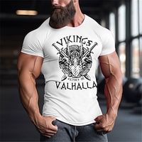 Viking Zwart Wit Rood T-shirt Voor heren Grafisch Katoenmix Shirt Sport Klassiek Overhemd Korte mouw Comfortabel T-shirt Buitensporten Feestdagen Zomer Modeontwerper kleding S M L XL XXL XXXL Lightinthebox