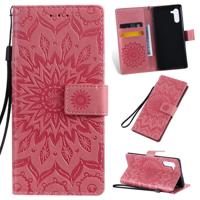 Gedrukt afdrukken zonnebloem patroon horizontale Flip PU lederen case voor Galaxy Note 10 met houder & kaartsleuven & portemonnee & Lanyard (roze)