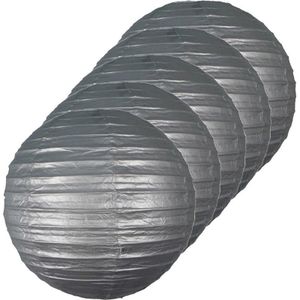 5x Zilveren bol lampionnen 25 cm   -