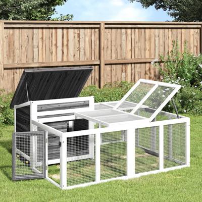 VidaXL Konijnenhok 144x123x67,5 cm massief grenenhout grijs