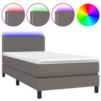 vidaXL Boxspring met matras en LED kunstleer grijs 90x200 cm - thumbnail