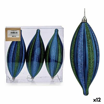 Kerst Decoratie Set Uitgerekt Blauw Groen PVC 8,5 x 3,5 x 19 cm (12 Stuks)