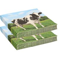 40x Boerderij thema servetten met koeien print 33 x 33 cm - Feestservetten - thumbnail