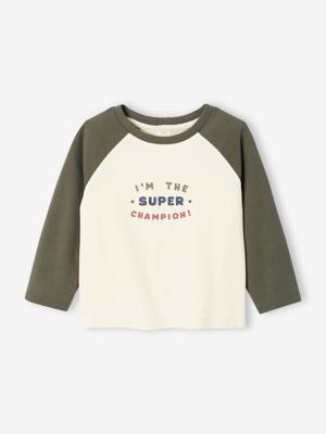 T-shirt baby met lange mouwen en een geplaatste print aan de voorkant kaki