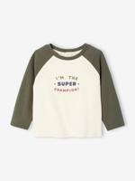 T-shirt baby met lange mouwen en een geplaatste print aan de voorkant kaki