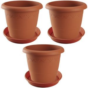 3x stuks bloempotten met onderschaal terra cotta rond diameter 35 cm