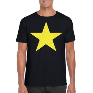 Verkleed T-shirt voor heren - ster - zwart - geel glitter - carnaval/themafeest