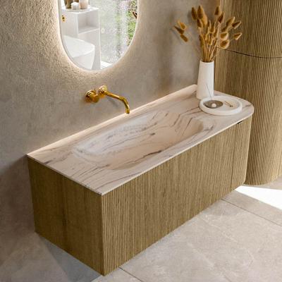 Badmeubel Mondiaz Kurve-Dlux | 115 cm | Meubelkleur Dusk | Wastafelkleur Nata | Solid surface | Wasbak linker zijde spoelbak | Zonder kraangat(en)