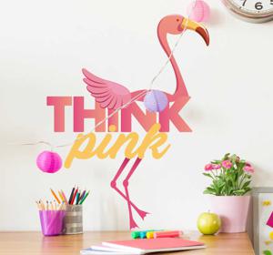 Tienerkamer muursticker roze flamingo