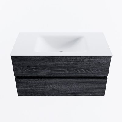 MONDIAZ VICA 90cm badmeubel onderkast Antracite 2 lades. Wastafel CLOUD midden 1 kraangat, kleur Talc.