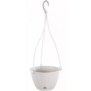 Hangende bloempot/plantenpot Splofy - wit - kunststof - 23 cm - met schotel - tuin hangdecoratie