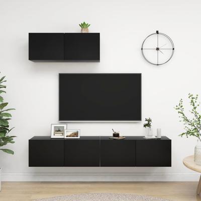 Tv-meubelen 3 st bewerkt hout zwart
