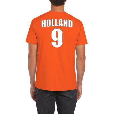 Oranje supporter t-shirt met rugnummer 9 - Holland / Nederland fan shirt voor heren