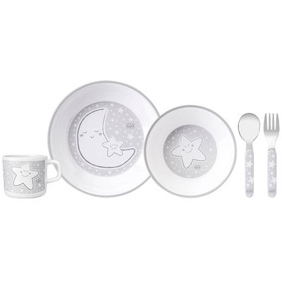 Saro Eetset Little Stars Melamine 5-delig Wit/grijs Saro Eetset Little Stars Melamine 5-delig Wit/grijs