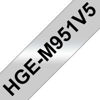 Brother HGe-M951V5 Labeltape Set van 5 stuks Tapekleur: Zilver (mat) Tekstkleur: Zwart 24 mm 8 m