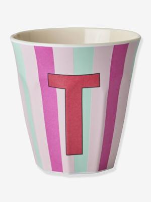 Gestreepte melamine mok LETTER T rice, medium 250 ml meerkleurig