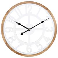 Ostaria Wandklok/muur klok - D40 cm - MDF - wit/bruin - keuken/kamer