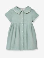 Korte jurk van katoengaas saliegroen