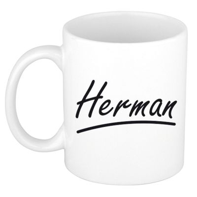 Naam cadeau mok / beker Herman met sierlijke letters 300 ml