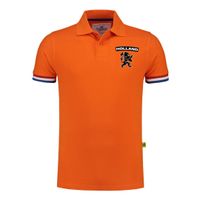 Luxe Holland supporter poloshirt oranje met leeuw op borst 200 grams voor heren tijdens EK / WK - thumbnail