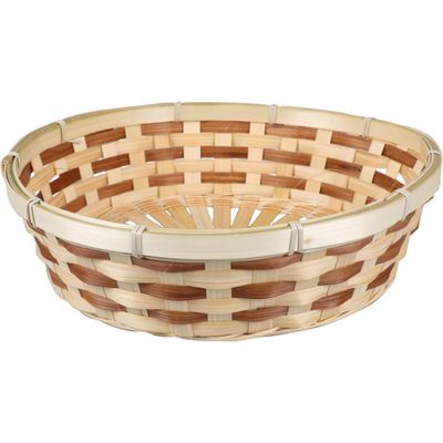 Fruitmand/fruitschaal rond - gevlochten bamboe hout - D29 cm - bruin/naturel