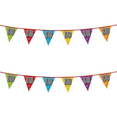 10 jaar verjaardag thema vlaggenlijn met glitters - 2x stuks - feestartikelen - versiering - 8 meter