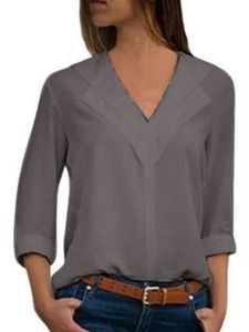 Solid Color V-neck Long-sleeved Blouse