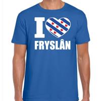 T-shirt met I love Fryslan print - voor heren - blauw - Friesland vlag thema kleding - supporters